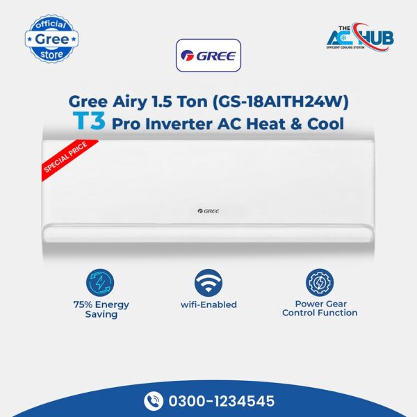 Gree Airy 1.5 Ton ac, T3 pro inverter AC, R-32 Energy Efficient Split Air Conditioner, Gree Airy ac, Gree 1.5 ton ac,